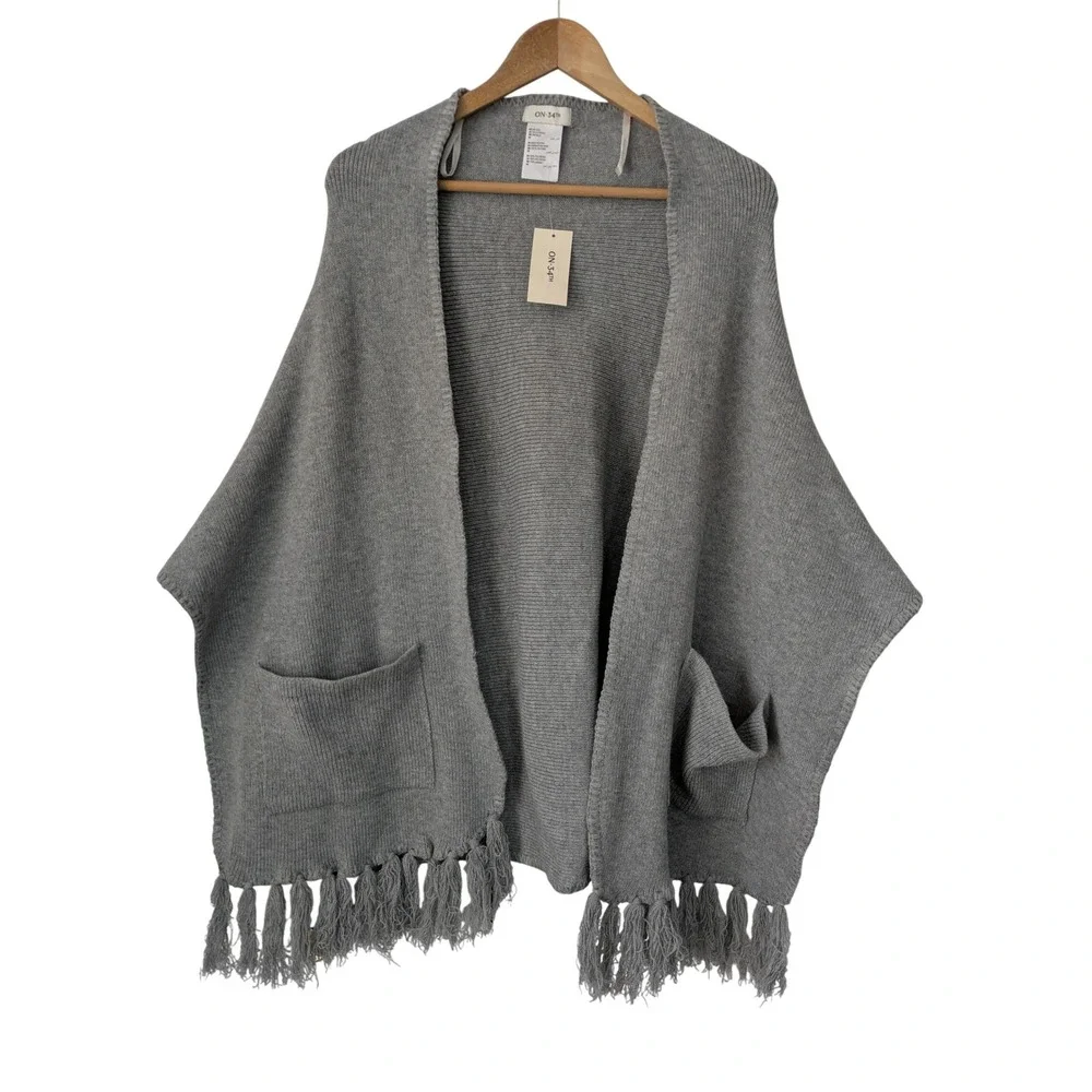 On 34th Whipstitch Edge Wrap Heather Gray‎ Pockets One Size NWT $68
